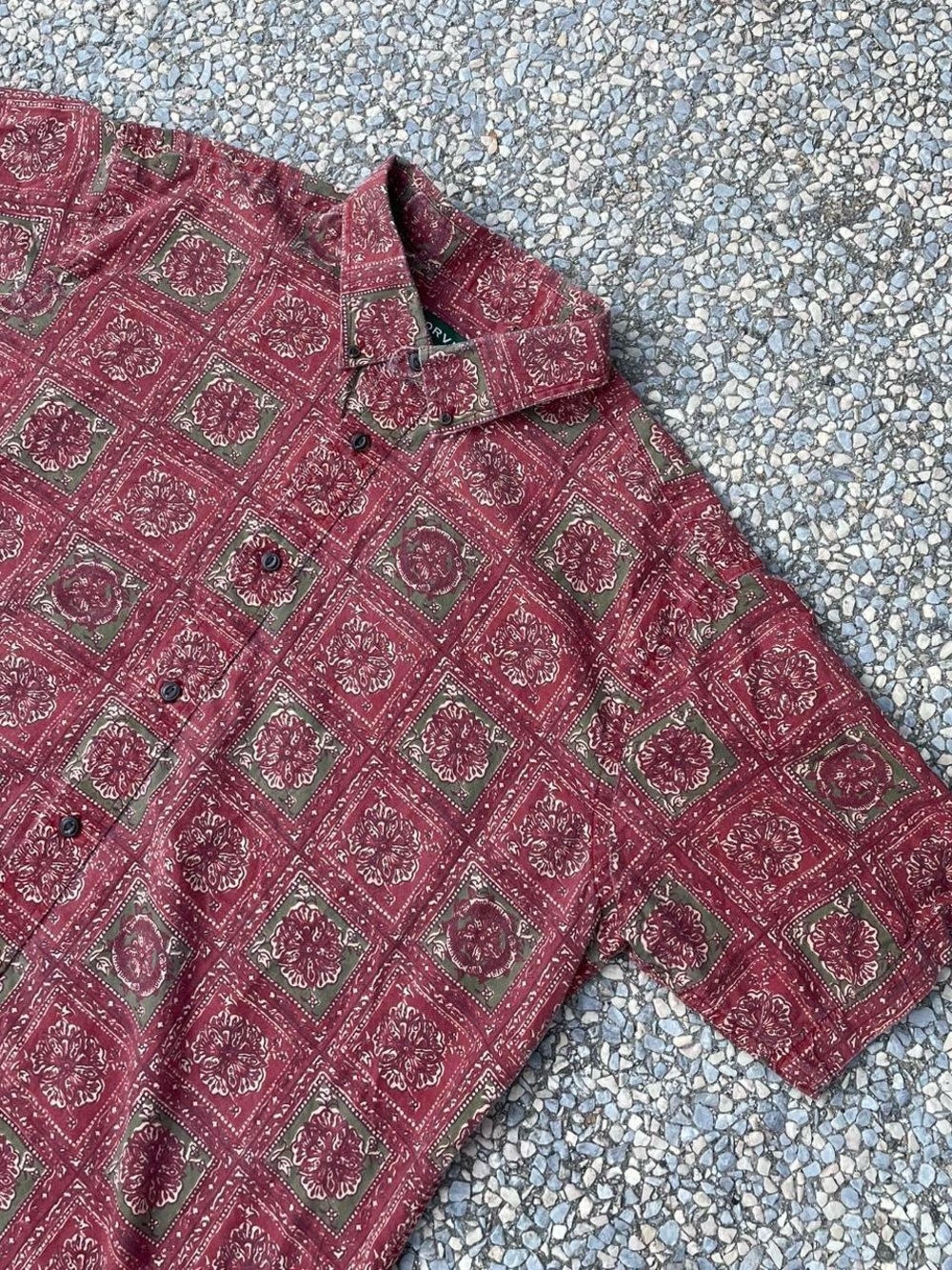 Orvis Red and Green Patterned Button-Up Shirt